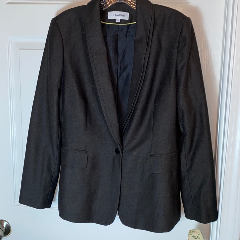Calvin Klein Women’s Jacket Charcoal Gray faux front pockets single button